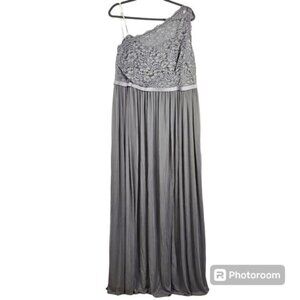 Davids Bridal Long One Shoulder Dress 20 Gray Bridesmaid F17063 Wedding Formal